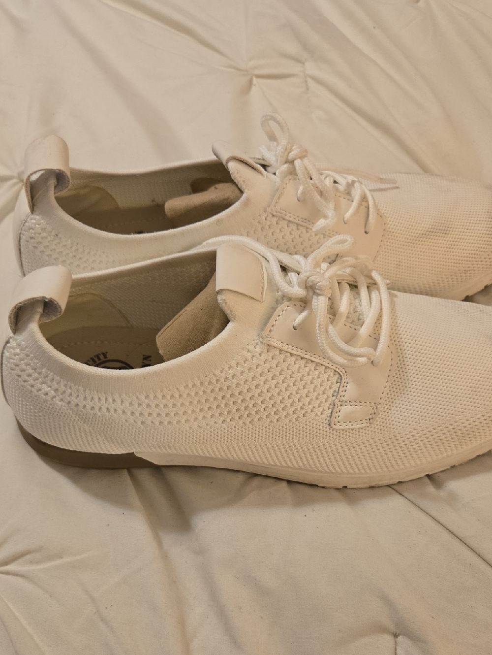 Men's White Knit Lace-Up Sneakers